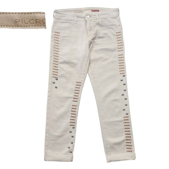 Pilcro by Anthropologie Ivory Mid-Rise Slim Straight Boyfriend Jeans Size 26 (S) - Picture 2 of 16